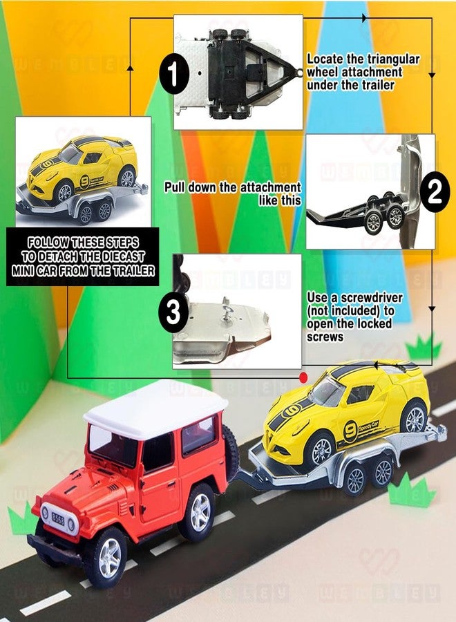 ويمبلي سيارة لعبة ويمبلي لاند كروزر مصبوبة مع مقطورة للأطفال من الجنسين، مجموعة لعب سيارة صغيرة تعمل بالسحب للخلف مع ناقلة نقل متعددة الاستخدامات عشوائية - مجموعة من قطعتين - Image 4